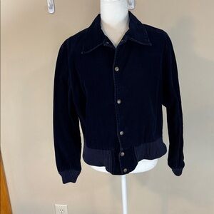 Vintage Navy Corduroy Snap Front Bomber Jacket Size Large